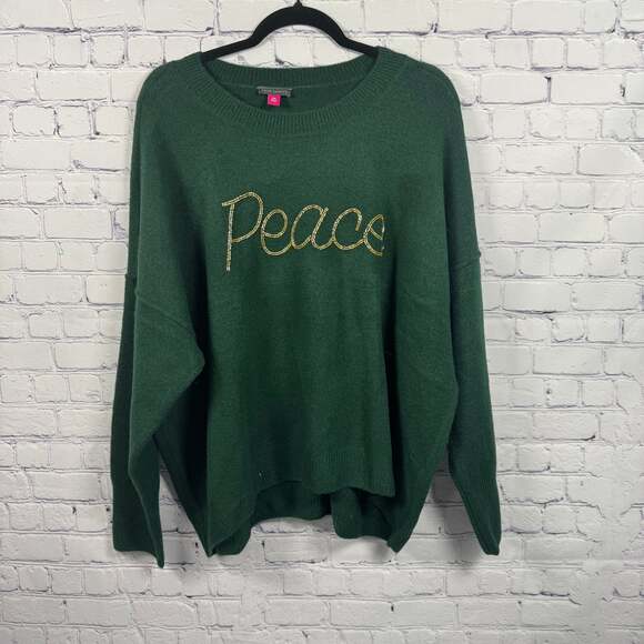 Vince Camuto Sweaters - Vince Camuto Women's Green Gold “Peace” Holiday Sweater